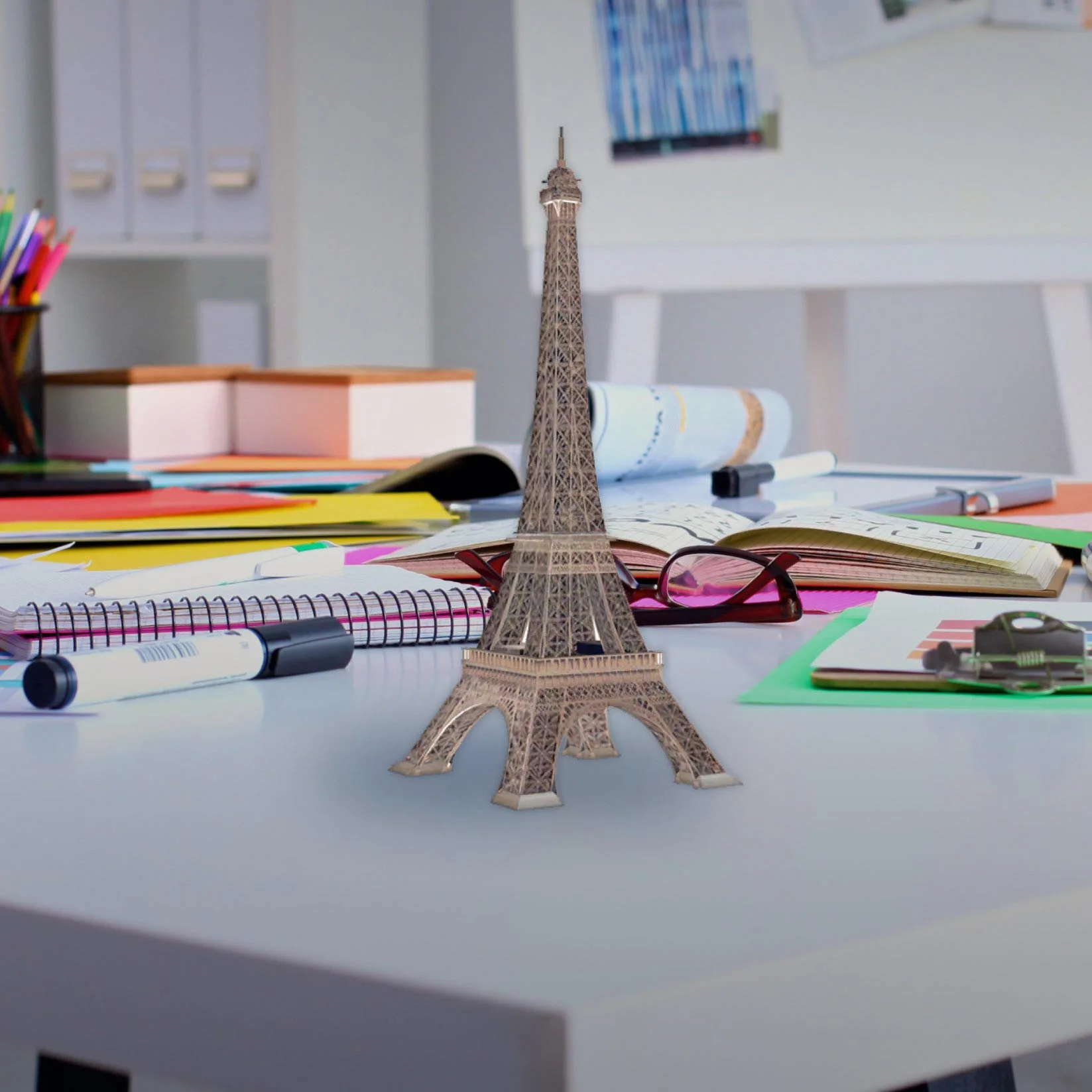 Image of Eiffel Tower on desk