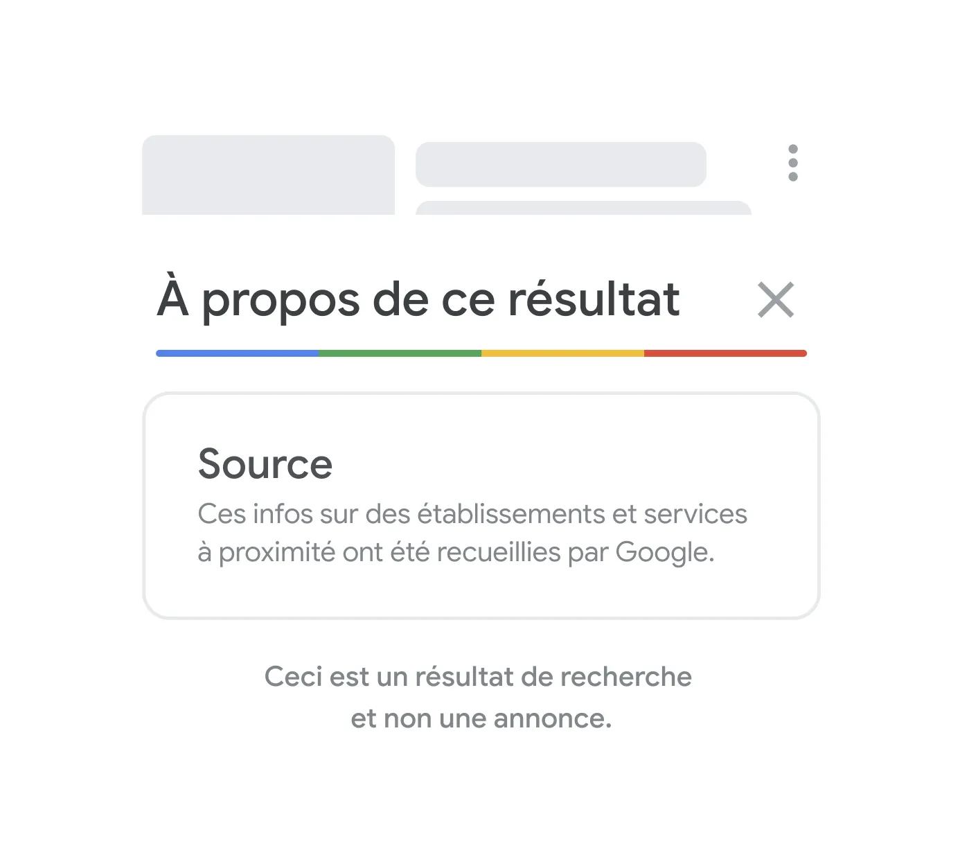 Illustration de la fonction «&nbsp;À propos de ce résultat&nbsp;» de Google accompagnant un résultat de recherche