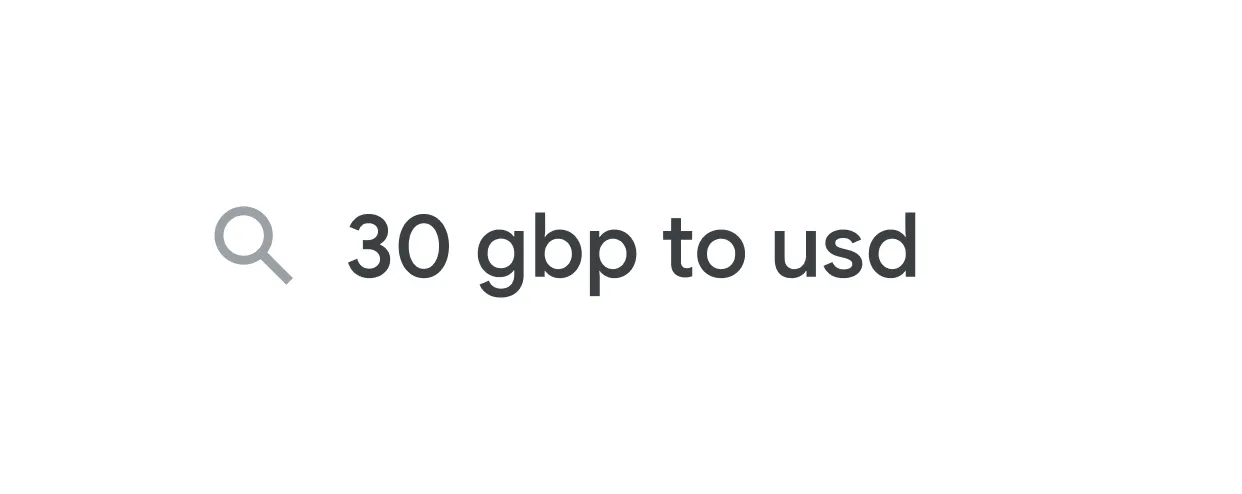 Search bar illustration with the query '29 gbp to usd'