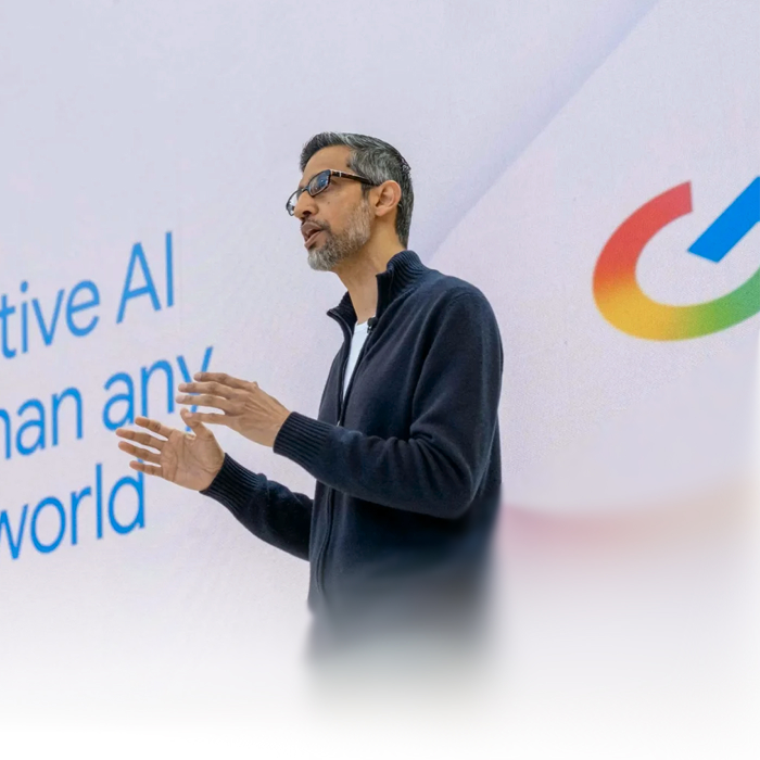 Sundar Pichai speaking at Google I/O
